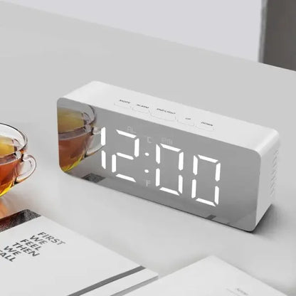 Horloge miroir numérique réveil de table, horloge de bureau avec date, heure, température, plastique blanc